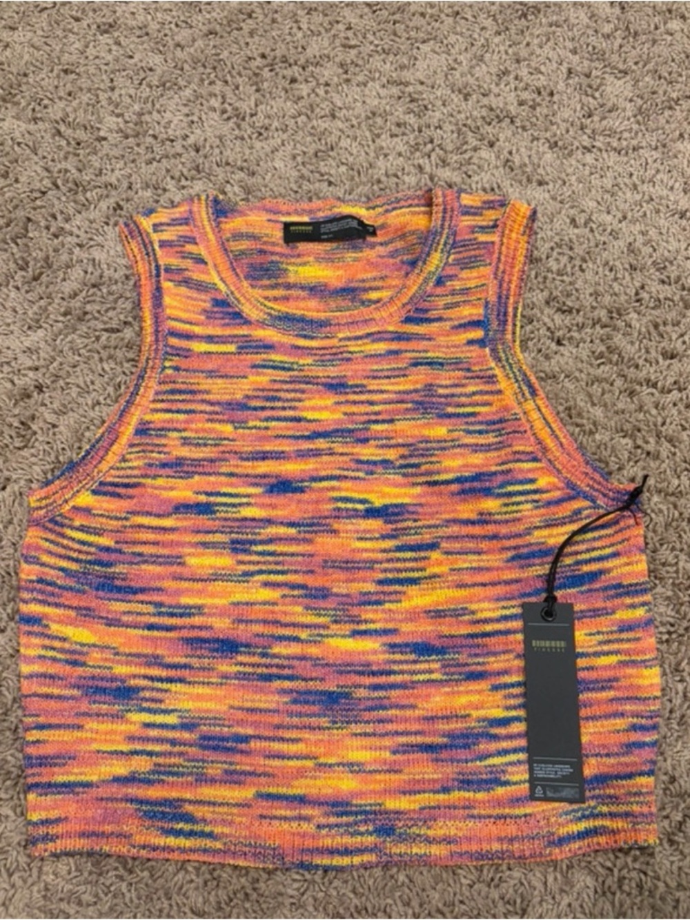 Finesse Multicolor Knit Crop Tank - Orange, Pink & Blue